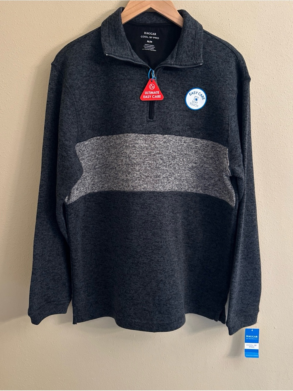 Haggar Cool 18 Pro Golf 1/4 Zip Pullover Fleece Sweatshirt Mens Size M Gray NWT
